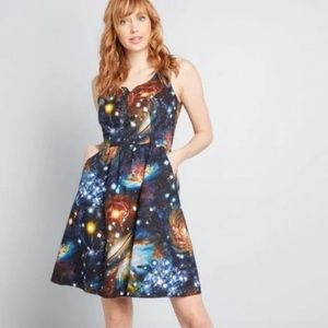 Modcloth Cosmic Print Mini Dress - Black and Blue